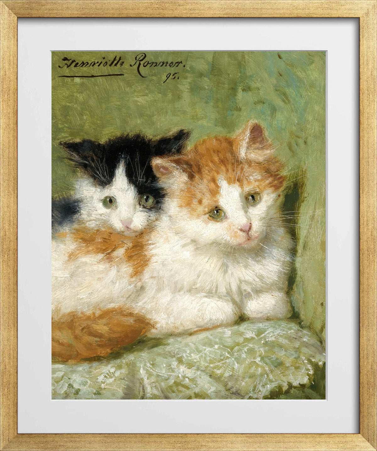 Two Kittens Sitting on a Cushion (1895) by Henriette Ronner-Knip β gold frame