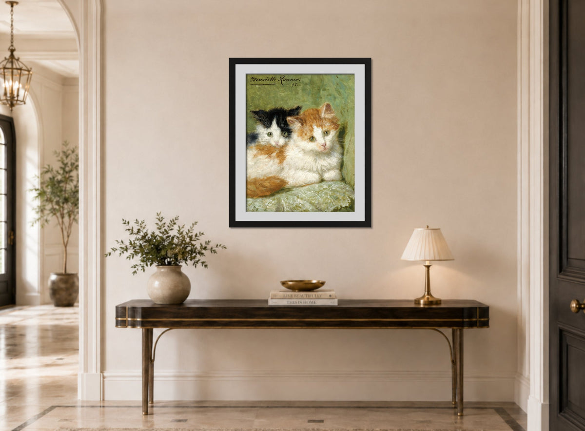 Two Kittens Sitting on a Cushion (1895) by Henriette Ronner-Knip β hallway