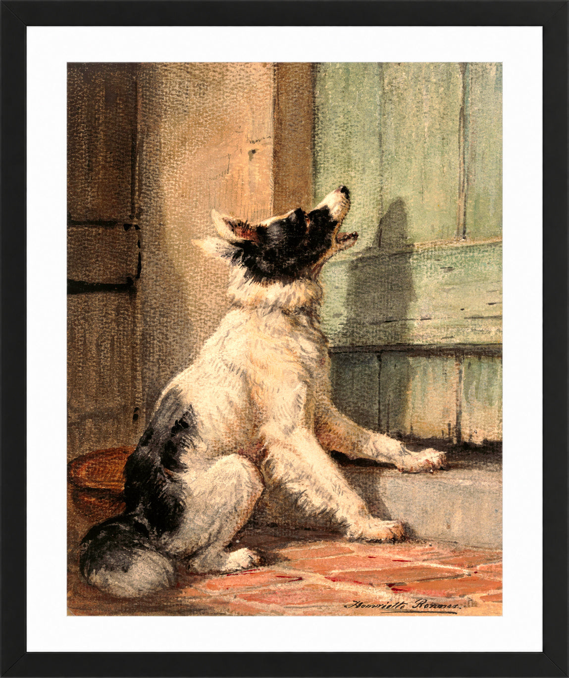 Waiting (1870) by Henriette Ronner-Knip β black frame