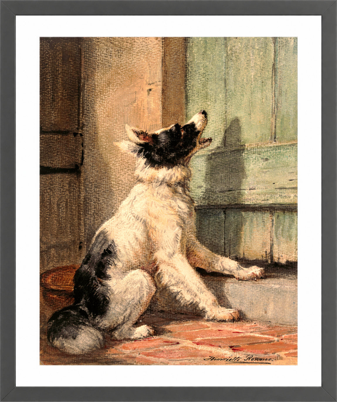 Waiting (1870) by Henriette Ronner-Knip β dark grey frame