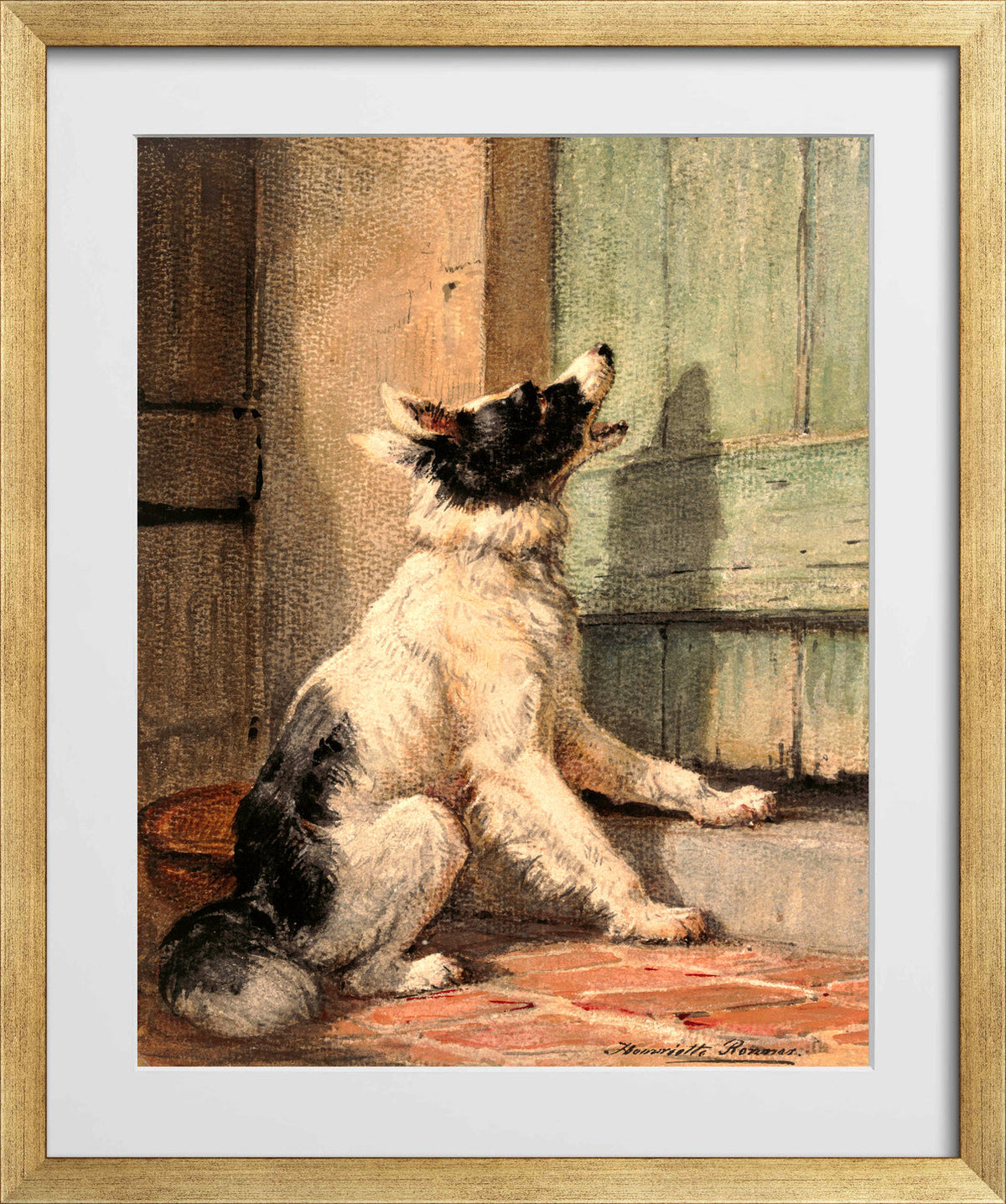Waiting (1870) by Henriette Ronner-Knip β gold frame