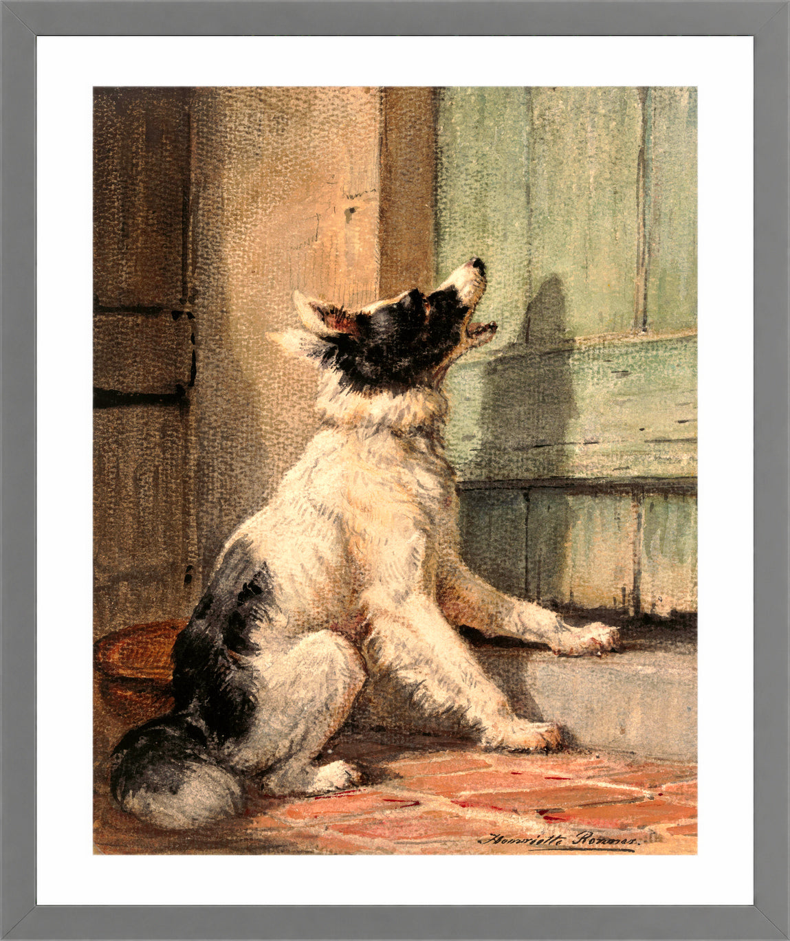 Waiting (1870) by Henriette Ronner-Knip β light grey frame