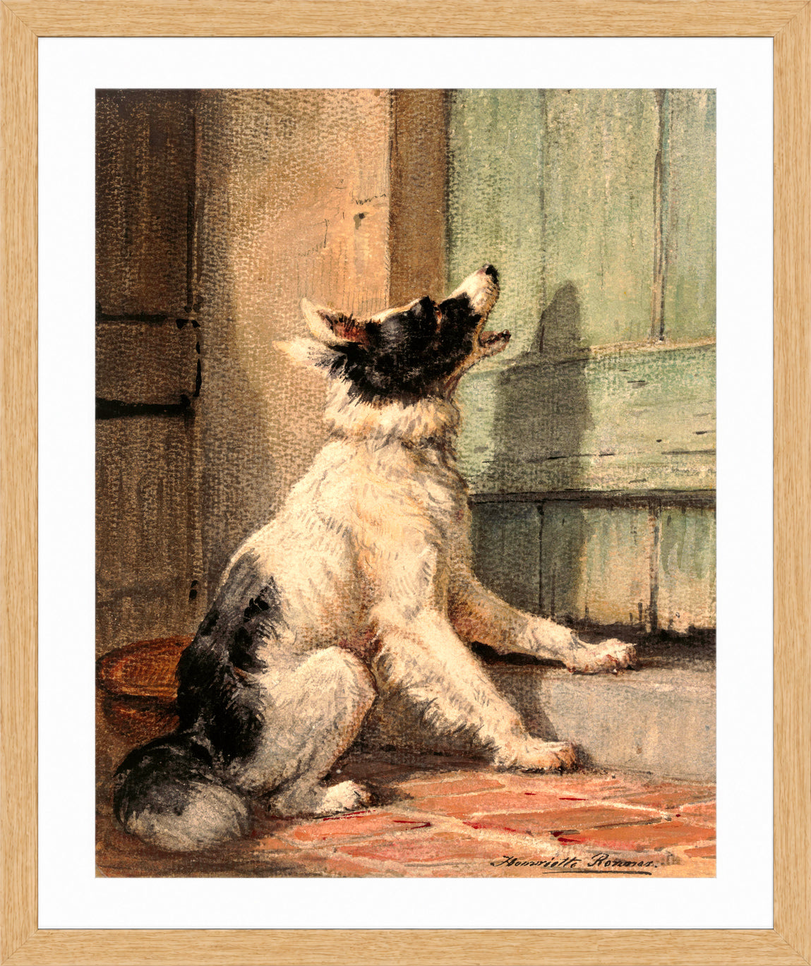 Waiting (1870) by Henriette Ronner-Knip β oak frame