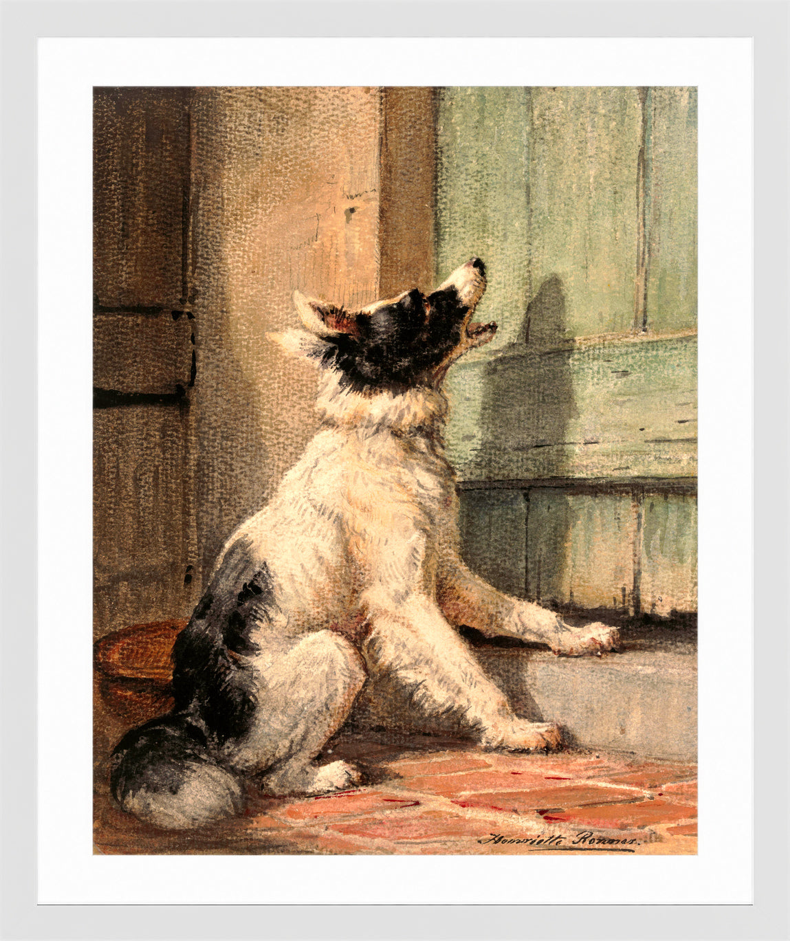 Waiting (1870) by Henriette Ronner-Knip β white frame