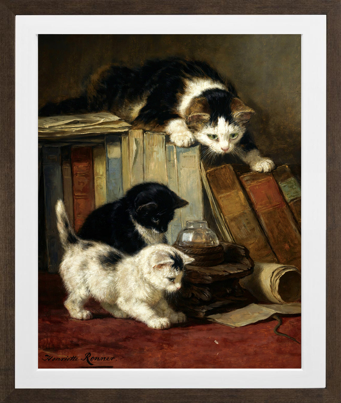 Watching the Prey by Henriette Ronner-Knip — brown frame