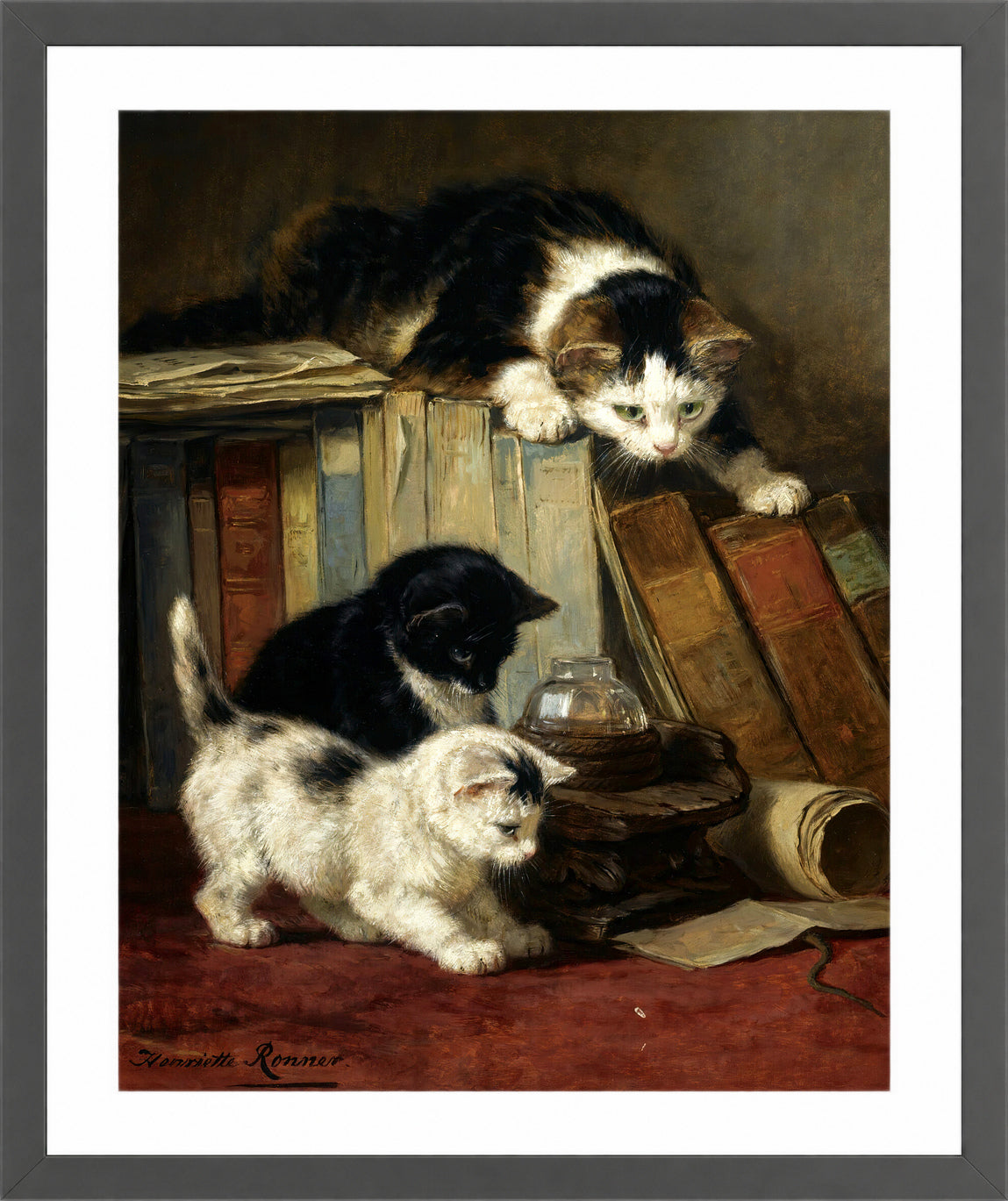 Watching the Prey by Henriette Ronner-Knip — dark grey frame