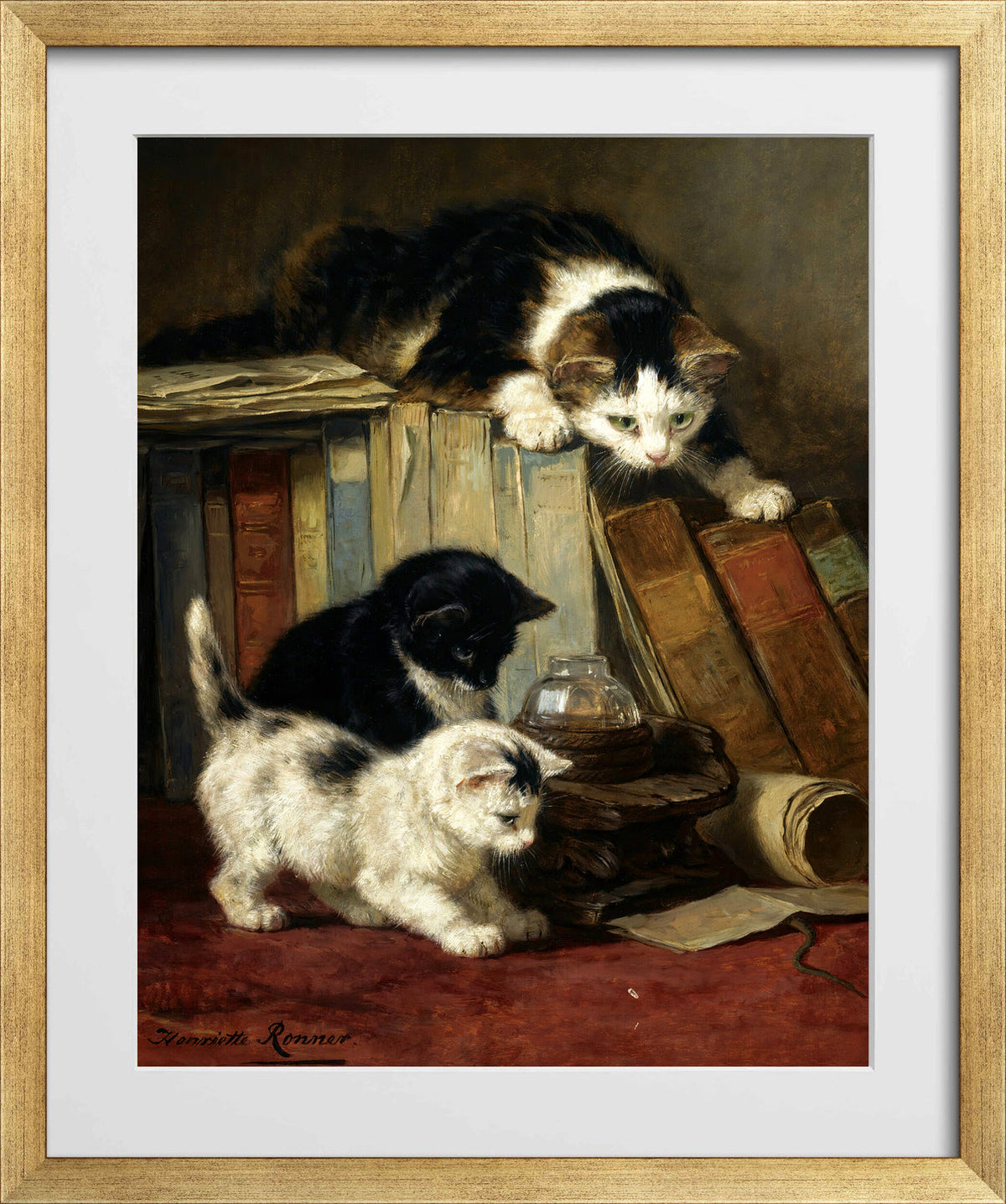 Watching the Prey by Henriette Ronner-Knip — gold frame