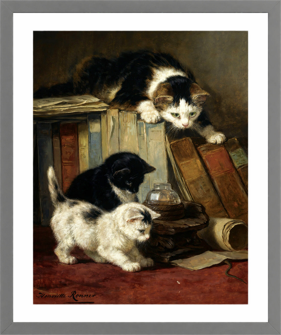 Watching the Prey by Henriette Ronner-Knip — light grey frame