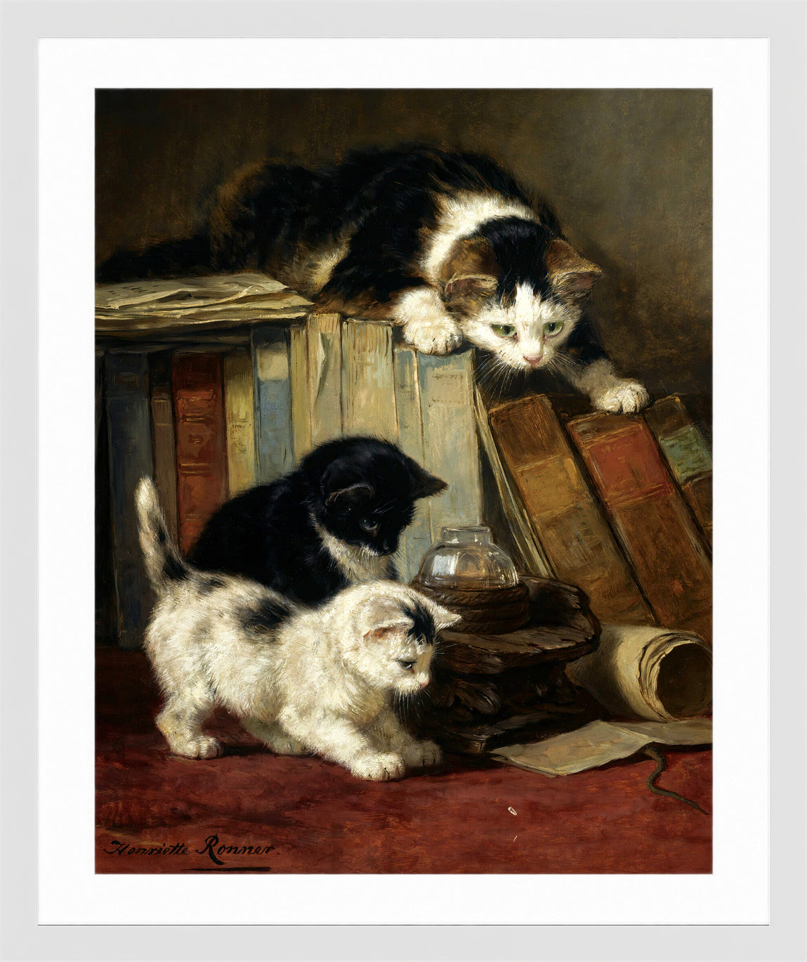 Watching the Prey by Henriette Ronner-Knip — white frame