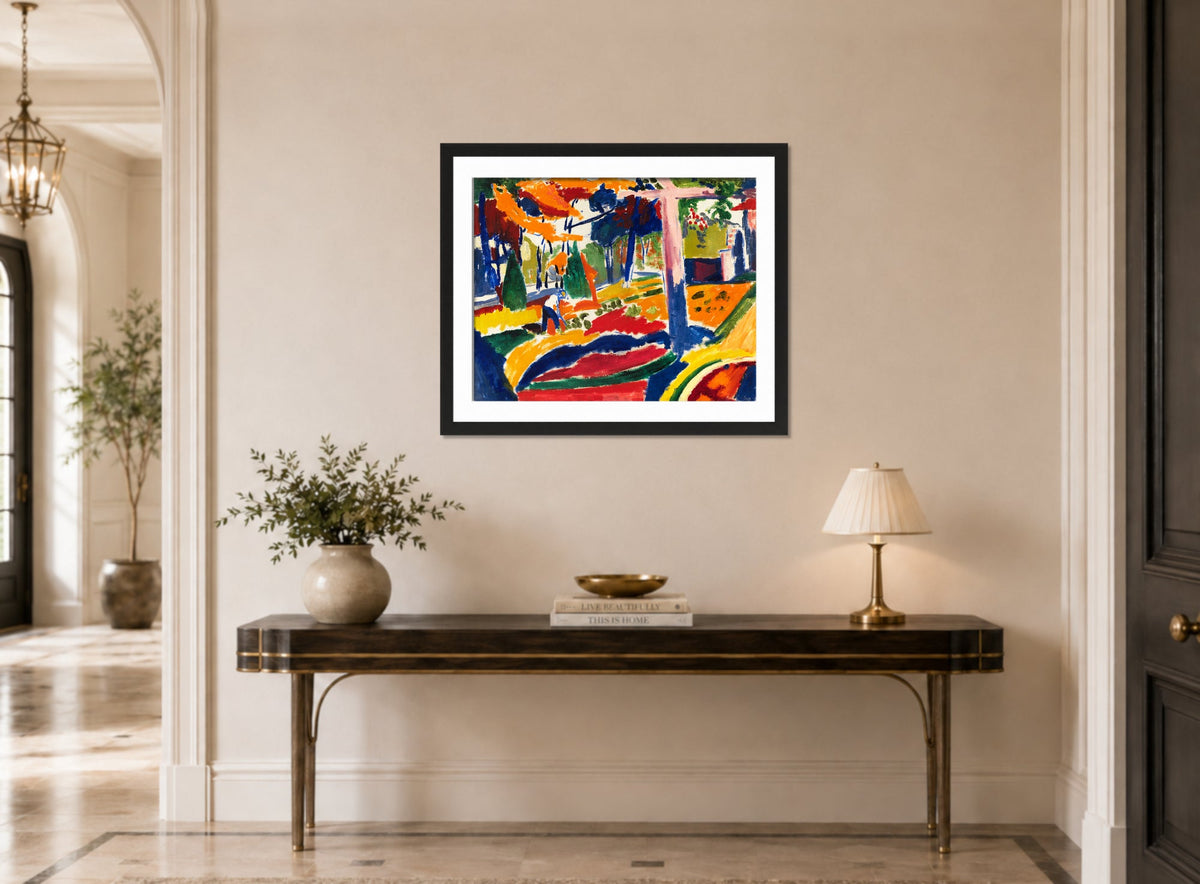 Garden by Henry Lyman Saÿen, above a console table