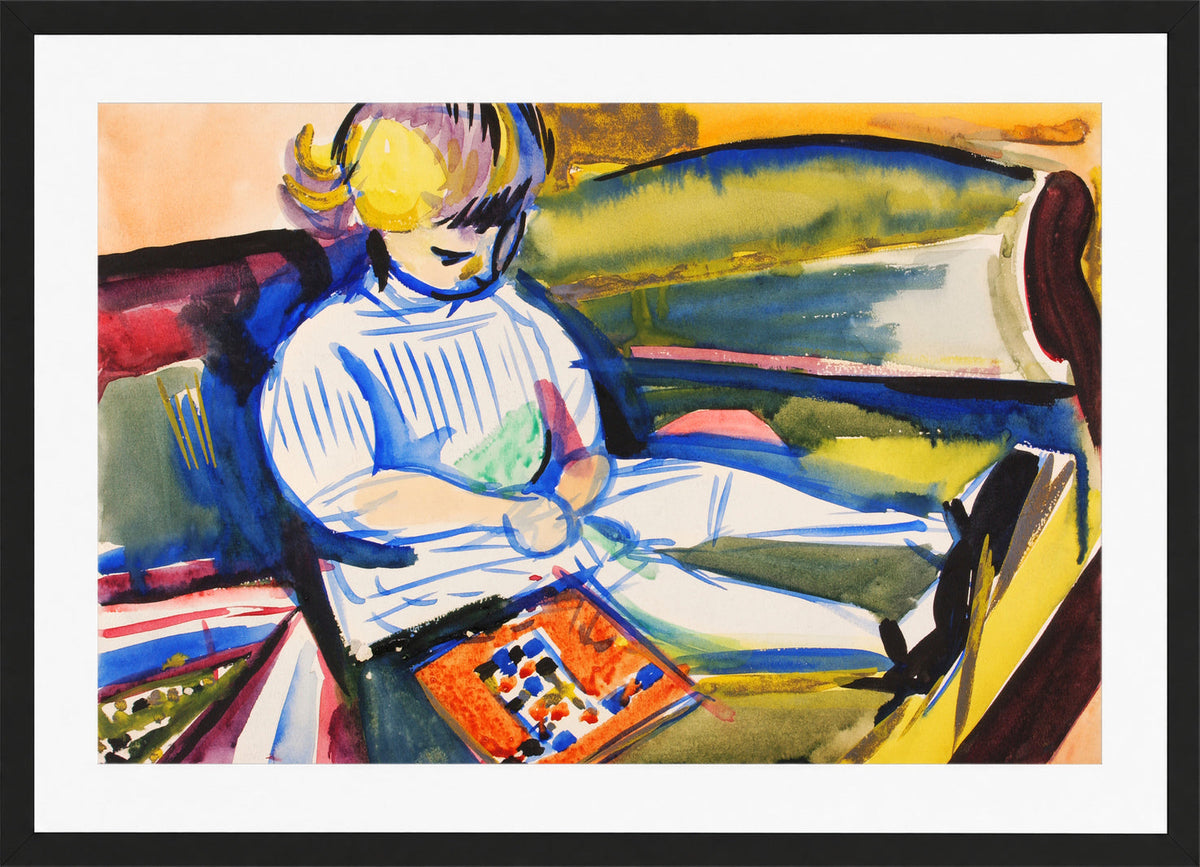 Child on Sofa by Henry Lyman Saÿen, in a black frame