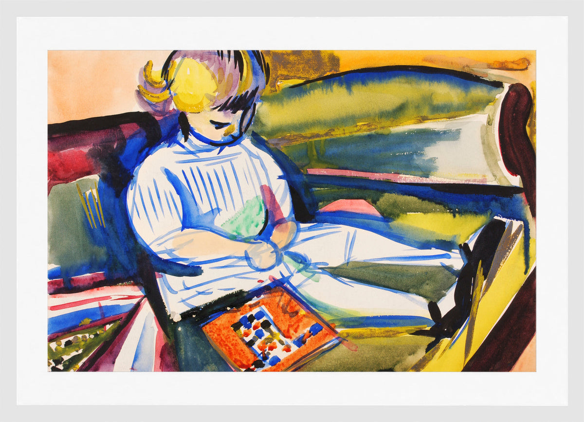 Child on Sofa by Henry Lyman Saÿen, in a white frame