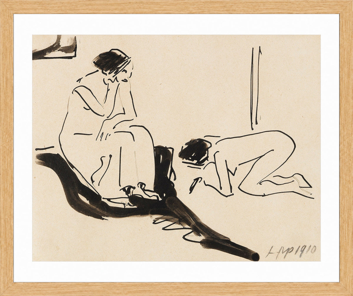 Hermann Max Pechstein Print, A Couple (1910) in a light oak frame
