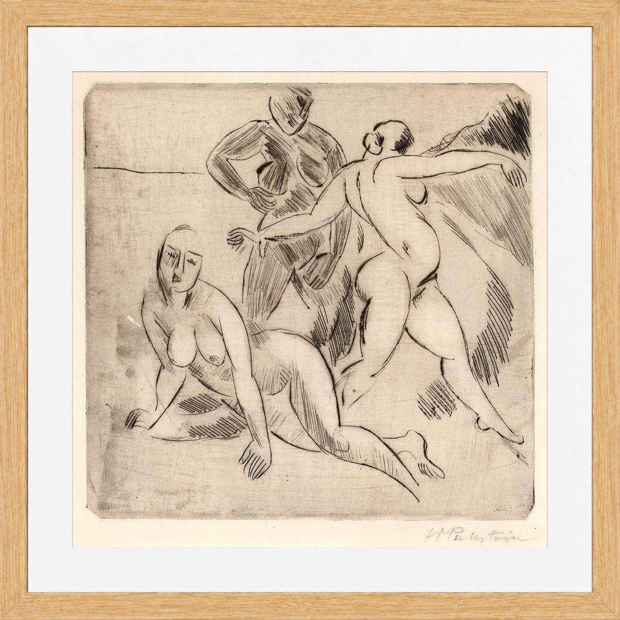 Hermann Max Pechstein Print, Am Meer III (1912) in a light oak frame