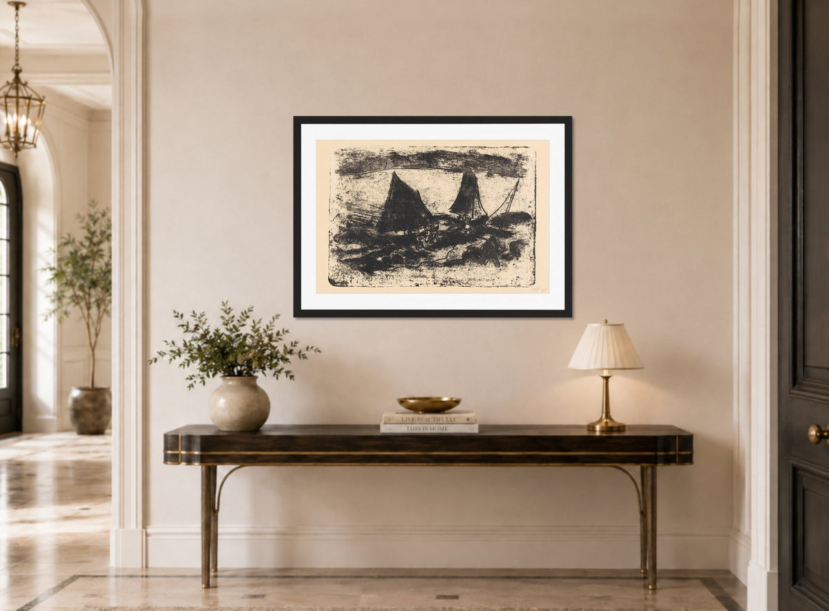 Hermann Max Pechstein Print, Am See II (1911) displayed above a console table