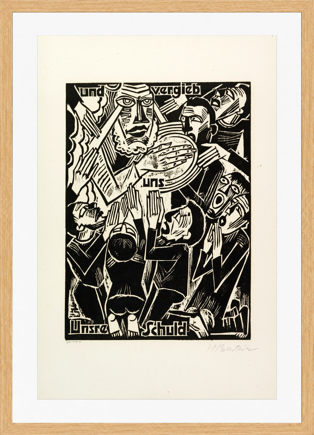 Hermann Max Pechstein Print, And forgive us our debts (und vergieb uns Unsre Schuld) (1921) in a light oak frame