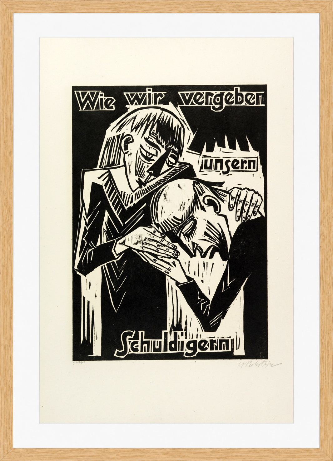 Hermann Max Pechstein Print, As we forgive our debtors (Wie wir vergeben unsern Schuldigern) (1921) in a light oak frame
