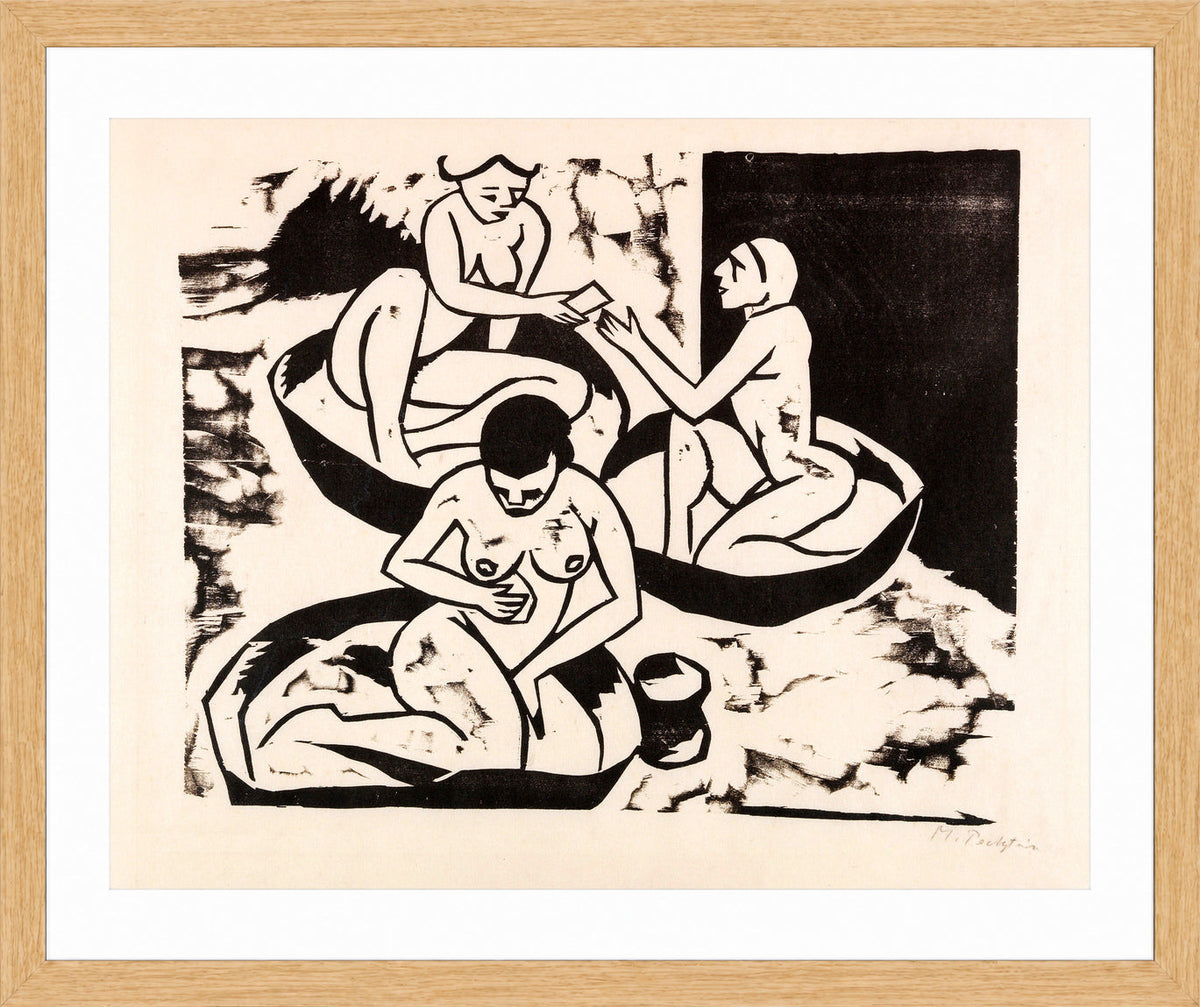 Hermann Max Pechstein Print, Badende II (1911) in a light oak frame