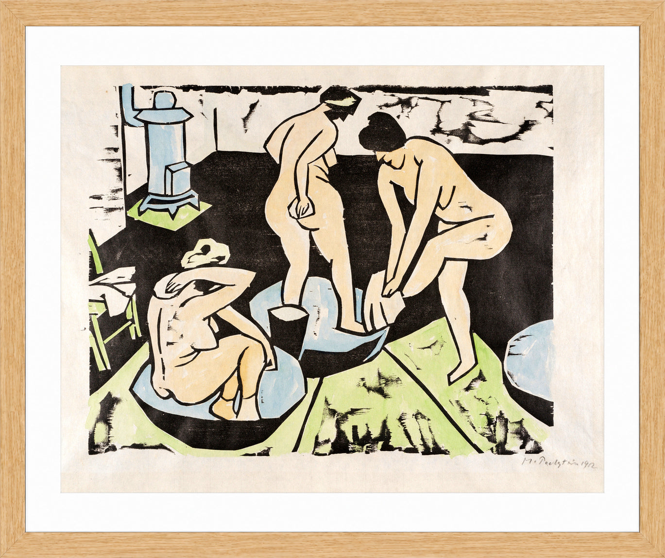 Hermann Max Pechstein Print, Badende XI (1911) in a light oak frame