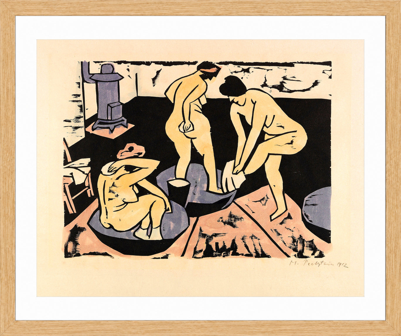 Hermann Max Pechstein Print, Bathers XI (1911) in a light oak frame