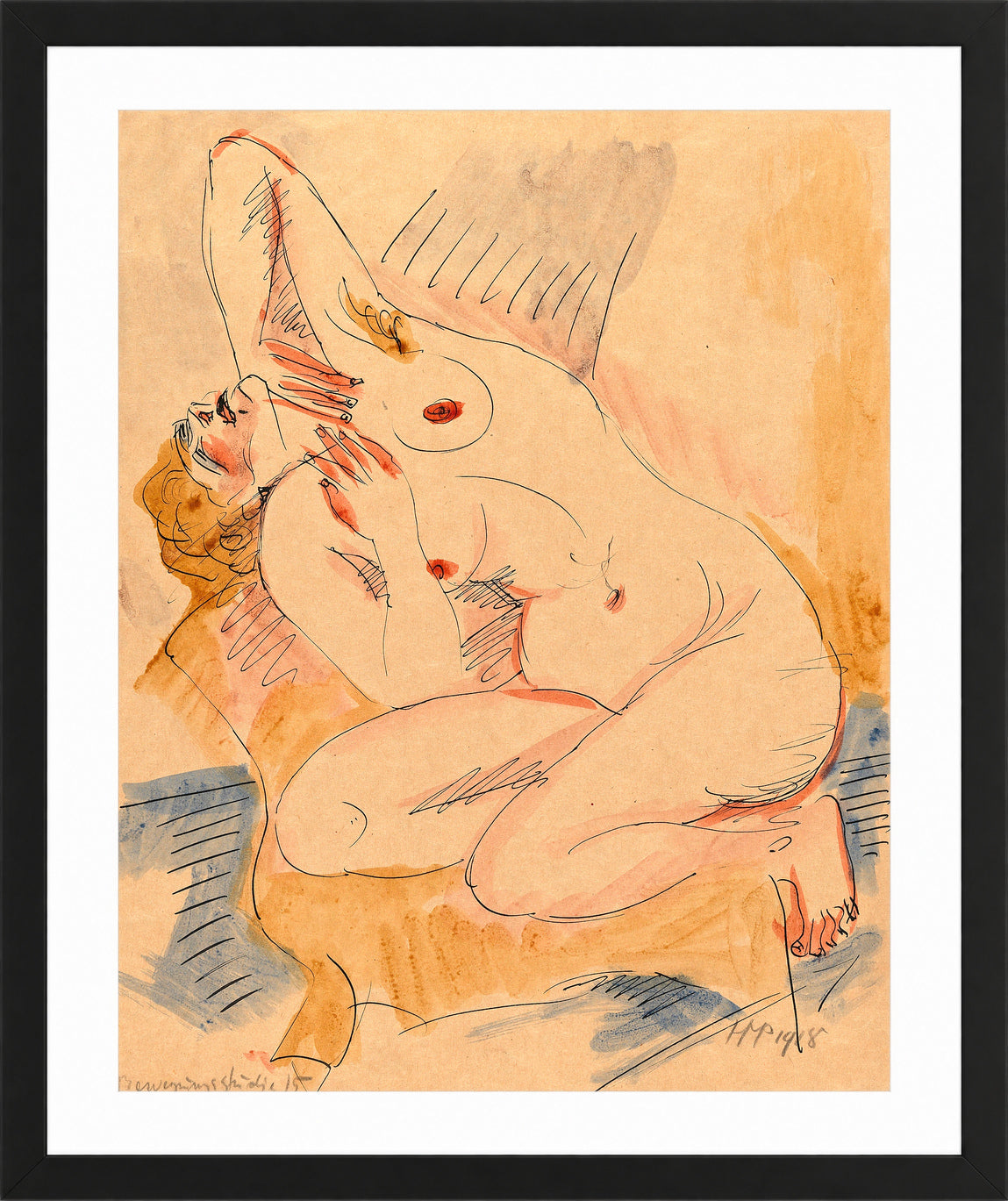 Hermann Max Pechstein Print, Bewegungsstudie 15 (1918) in a black frame
