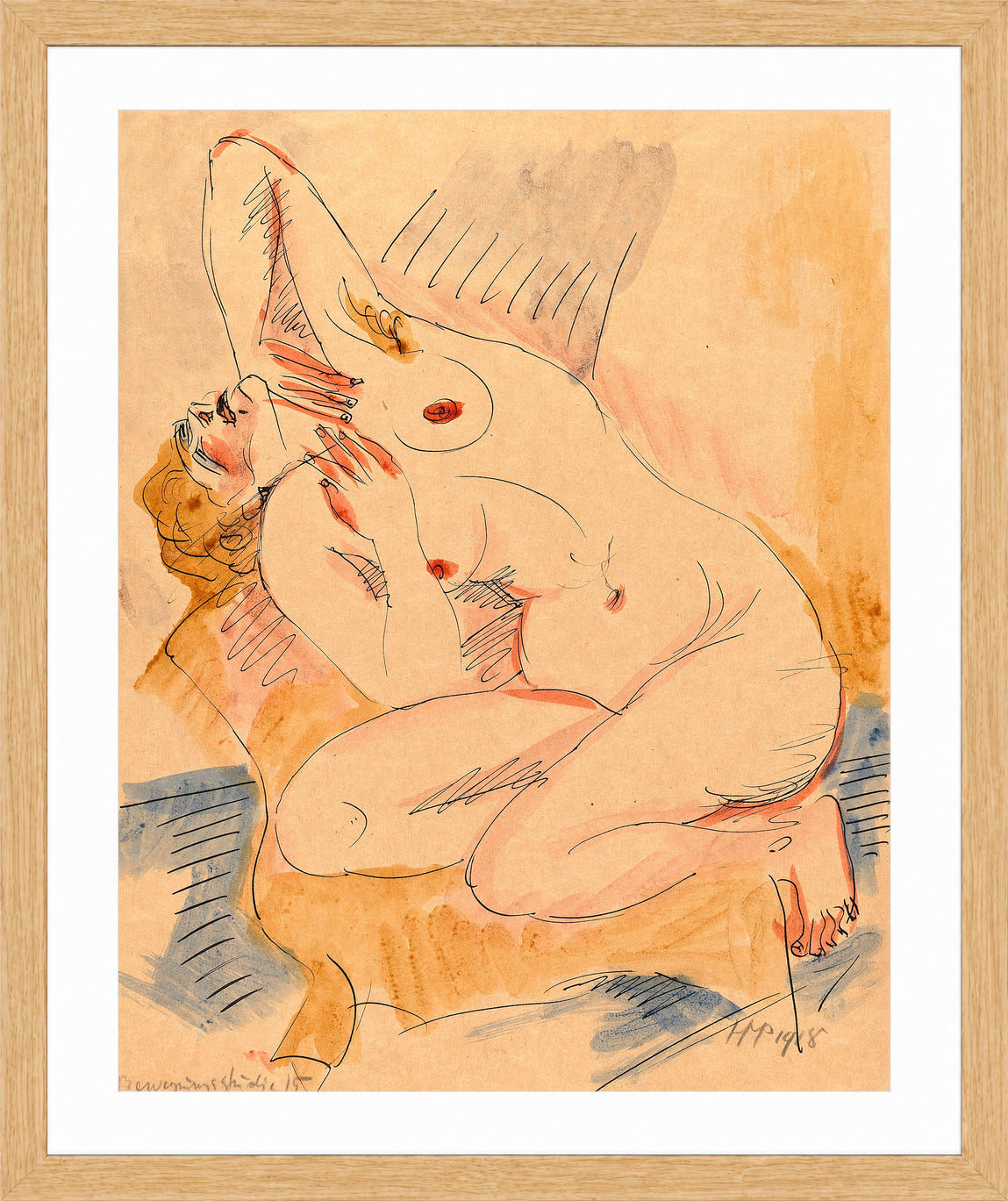 Hermann Max Pechstein Print, Bewegungsstudie 15 (1918) in a light oak frame