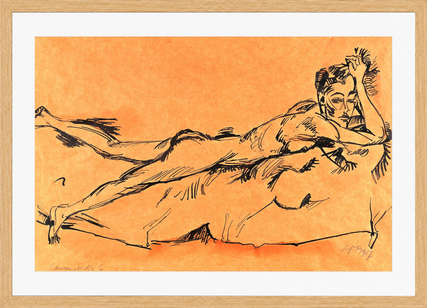 Hermann Max Pechstein Print, Bewegungsstudie 6 (1917) in a light oak frame