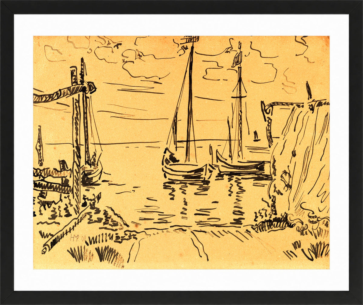 Hermann Max Pechstein Print, Boats in Nida (1909) in a black frame