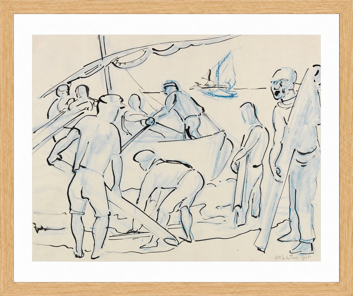 Hermann Max Pechstein Print, Boats on the Water II (1925) in a light oak frame