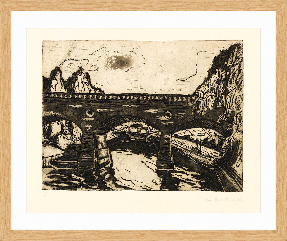 Hermann Max Pechstein Print, Bridge (1908) in a light oak frame