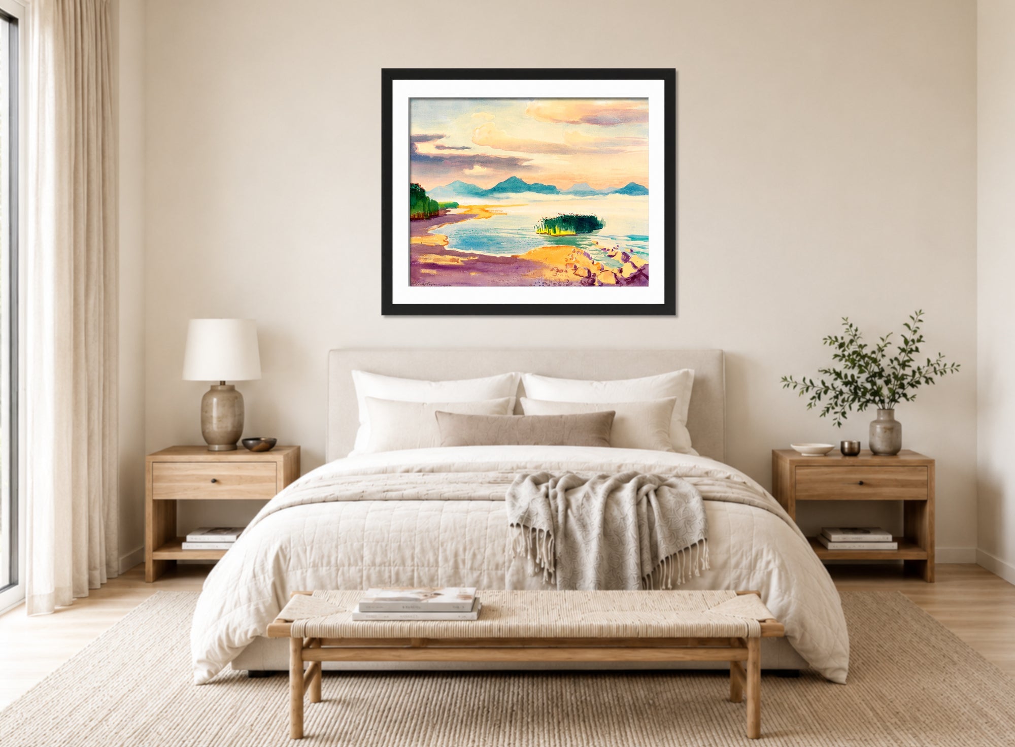 Hermann Max Pechstein Print, Chiemsee shore (1947) displayed above a bed