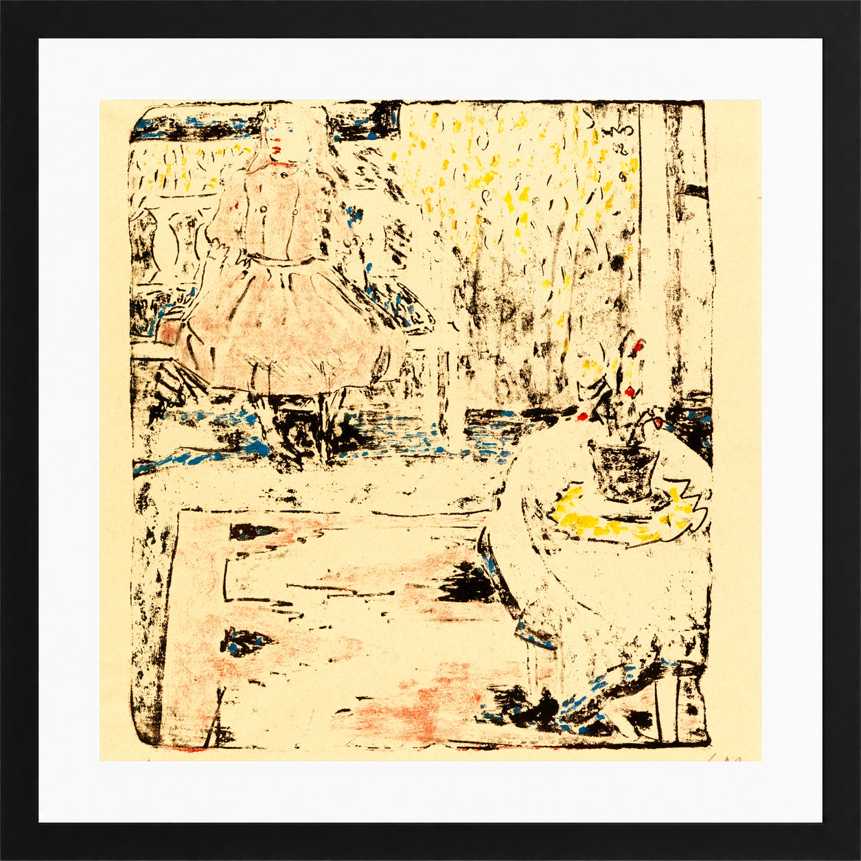 Hermann Max Pechstein Print, Child on a Bench (1908) in a black frame