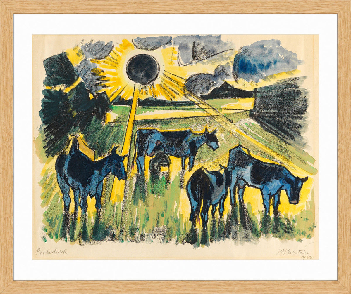 Hermann Max Pechstein Print, Cows in the pasture (1923) in a light oak frame