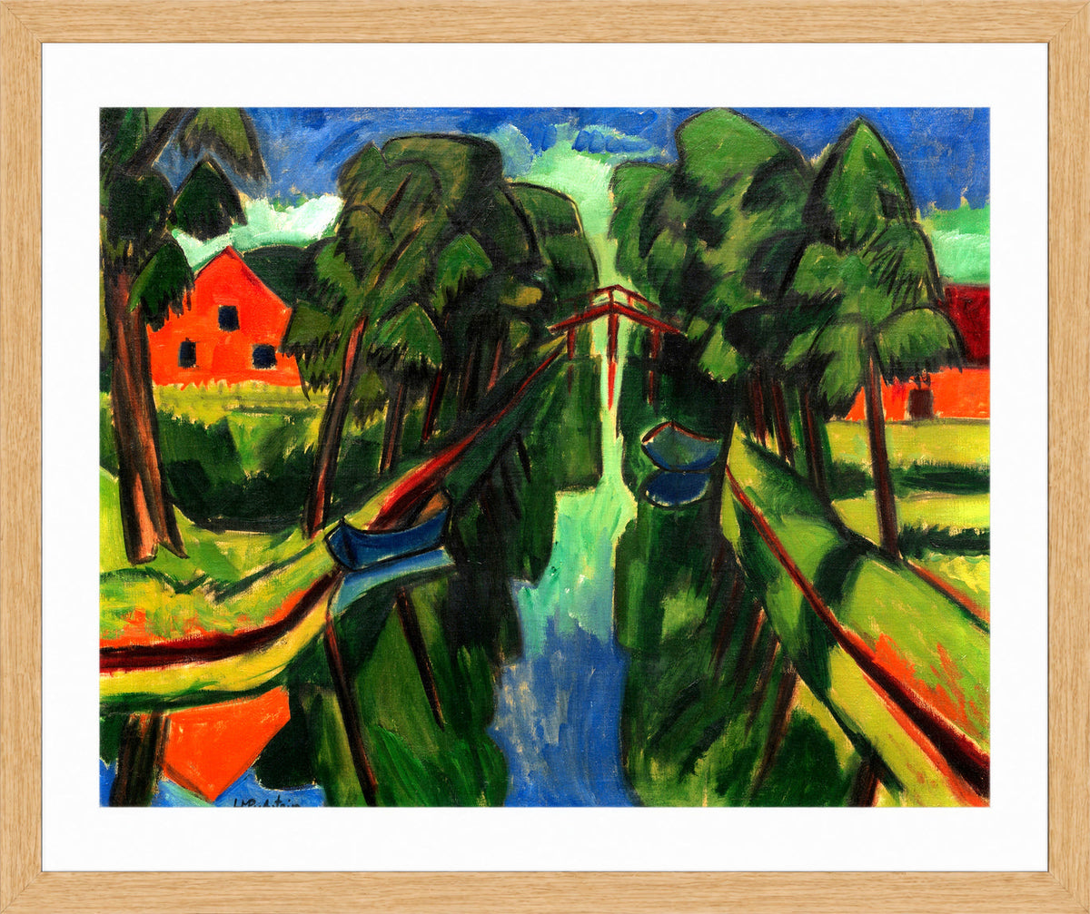 Hermann Max Pechstein Print, Der Mühlengraben (1921) in a light oak frame