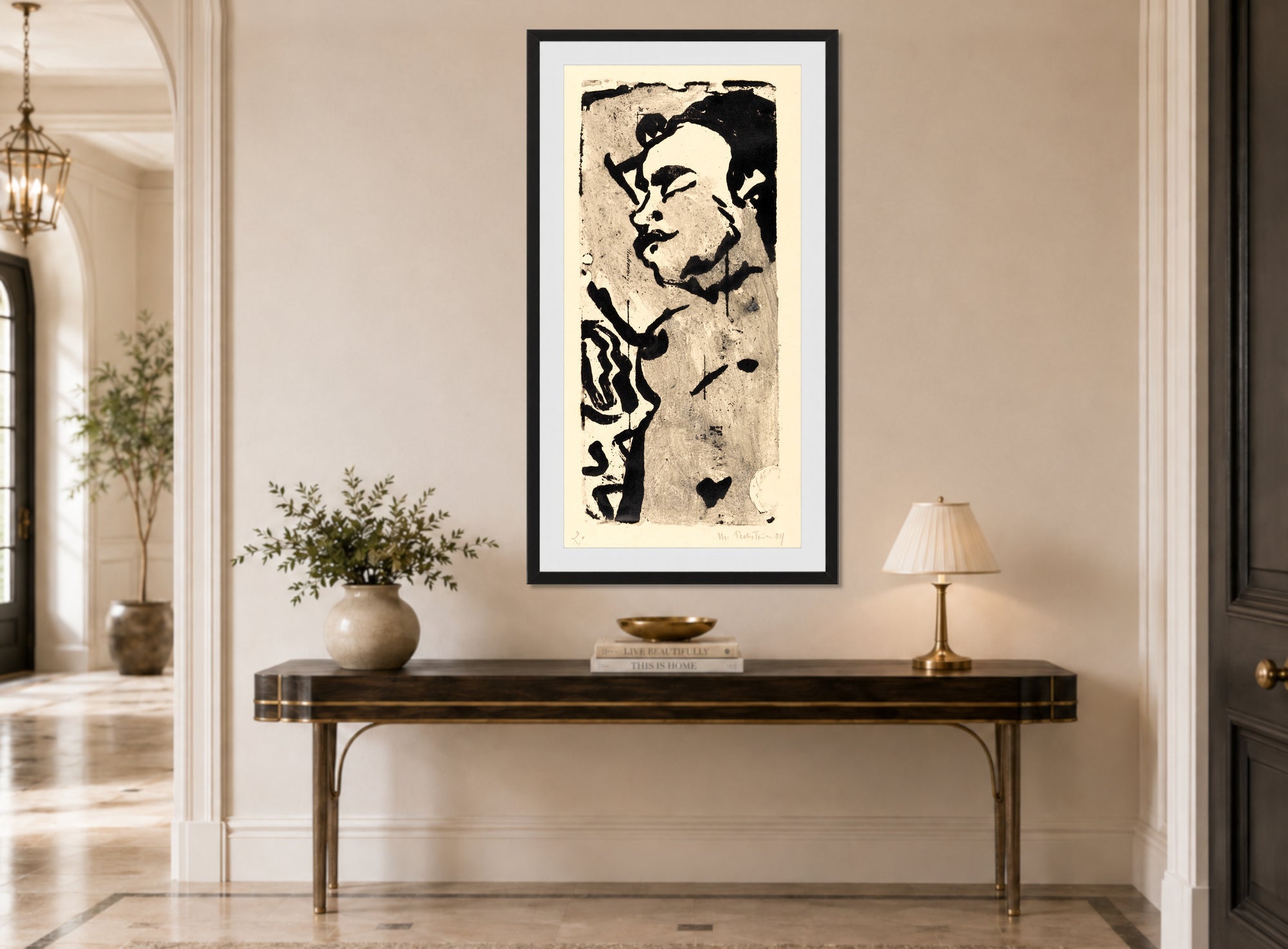 Hermann Max Pechstein Print, Female semi-nude (1909) displayed above a console table
