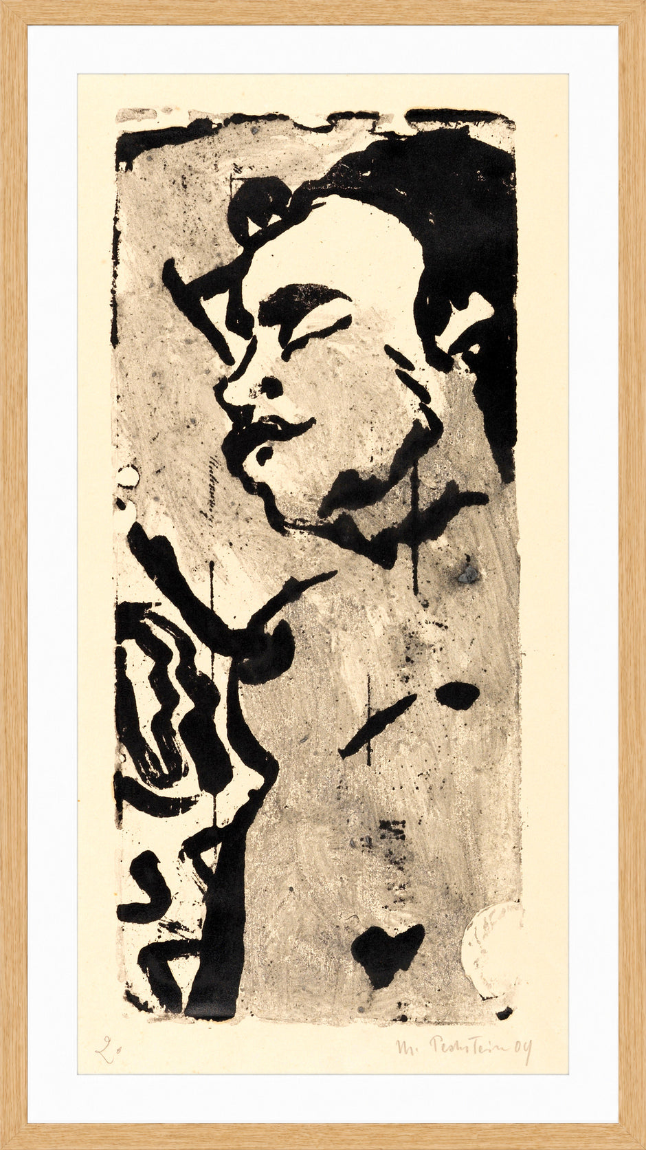 Hermann Max Pechstein Print, Female semi-nude (1909) in a light oak frame