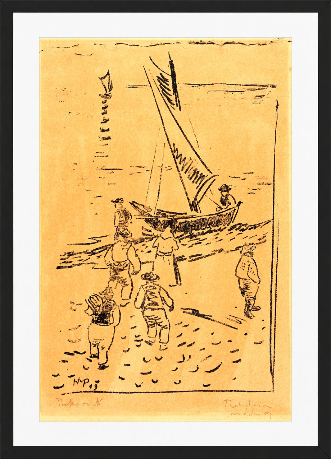 Hermann Max Pechstein Print, Fishermen on the Beach (1909) in a black frame