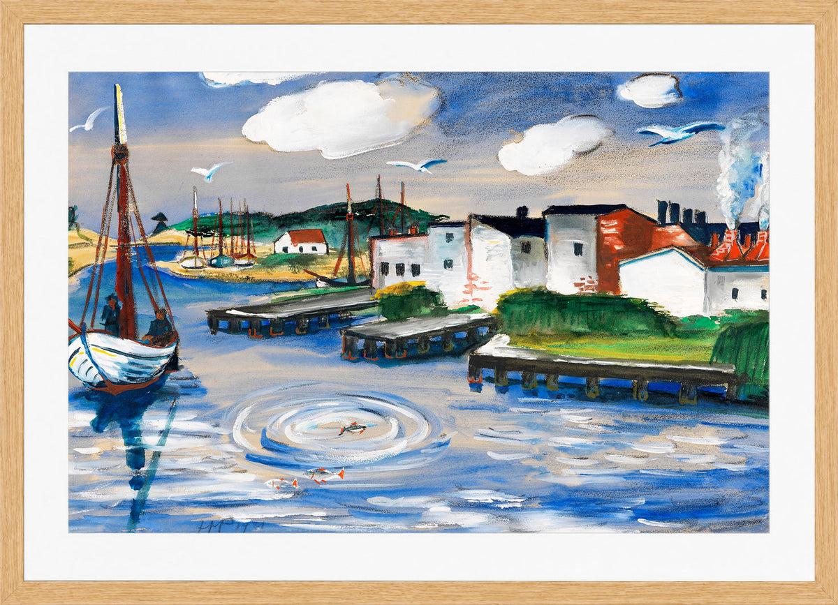 Hermann Max Pechstein Print, Fishing harbor in Leba (1921) in a light oak frame