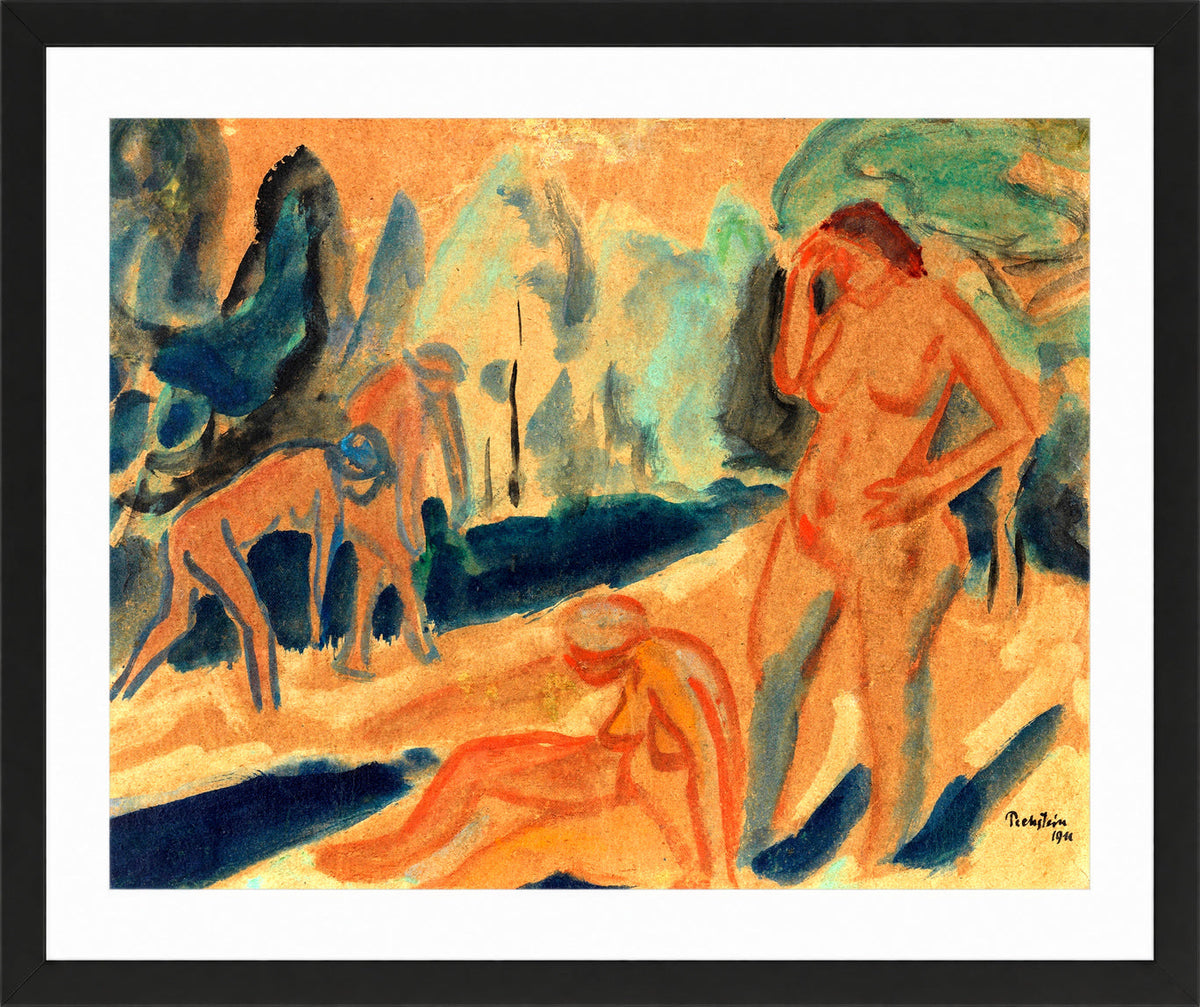 Hermann Max Pechstein Print, Four Bathers (1911) in a black frame
