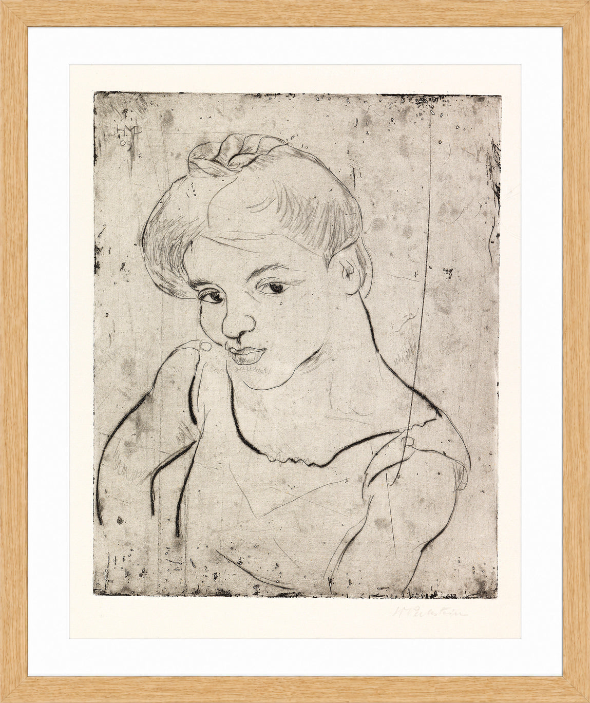 Hermann Max Pechstein Print, Girl (1909) in a light oak frame