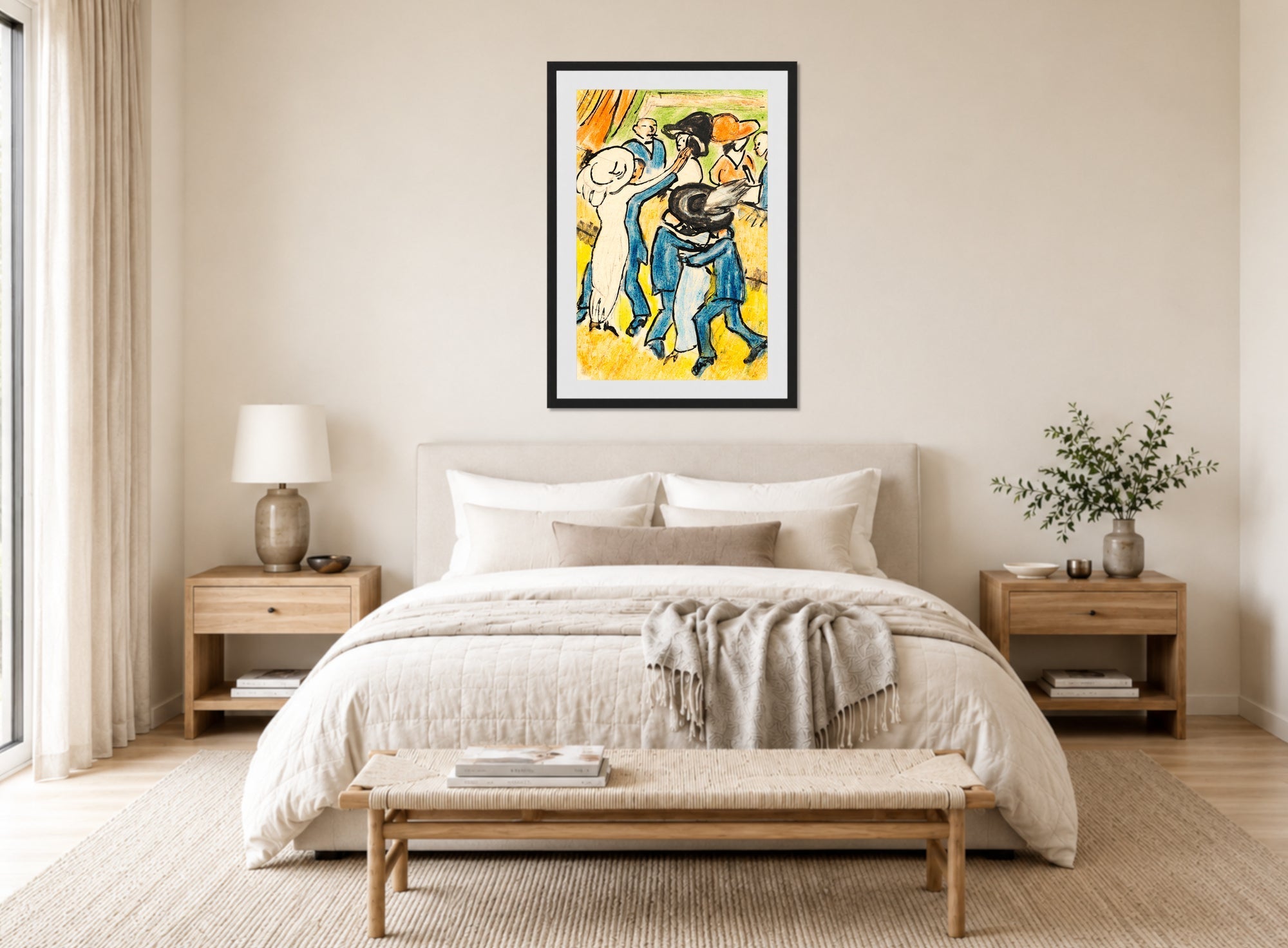 Hermann Max Pechstein Print, In the Dance Café (1910) displayed above a bed
