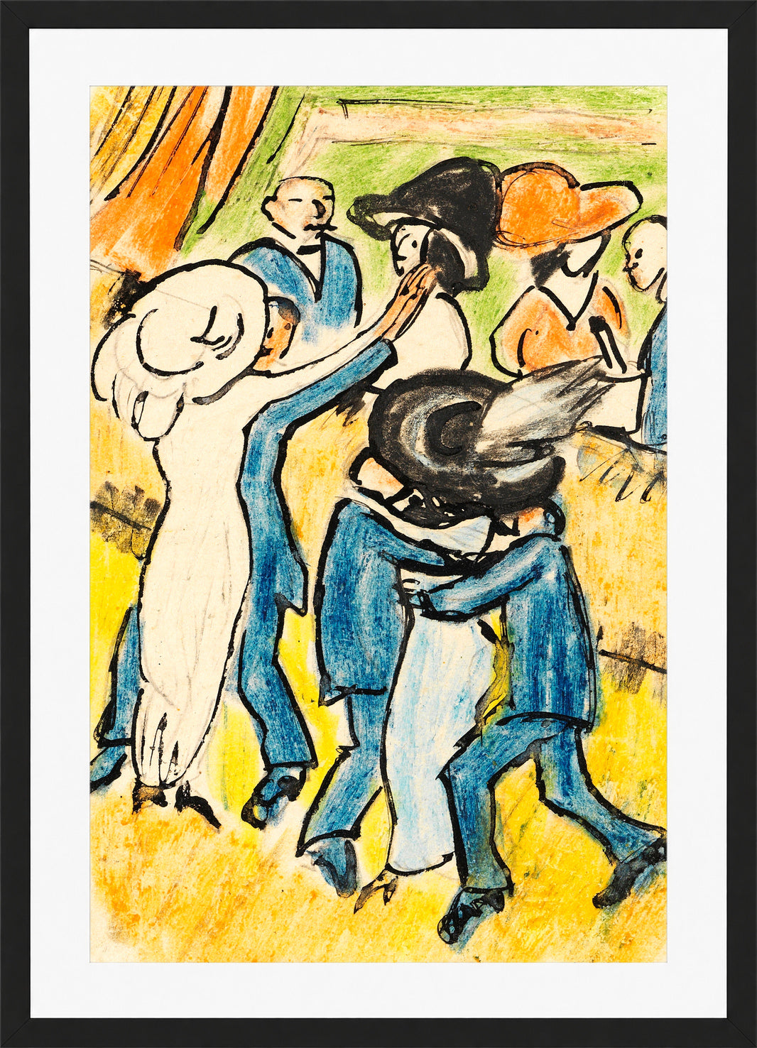 Hermann Max Pechstein Print, In the Dance Café (1910) in a black frame