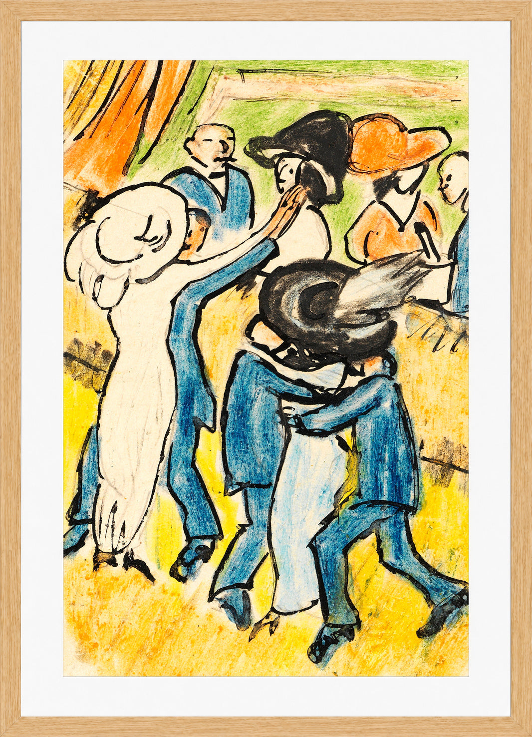 Hermann Max Pechstein Print, In the Dance Café (1910) in a light oak frame