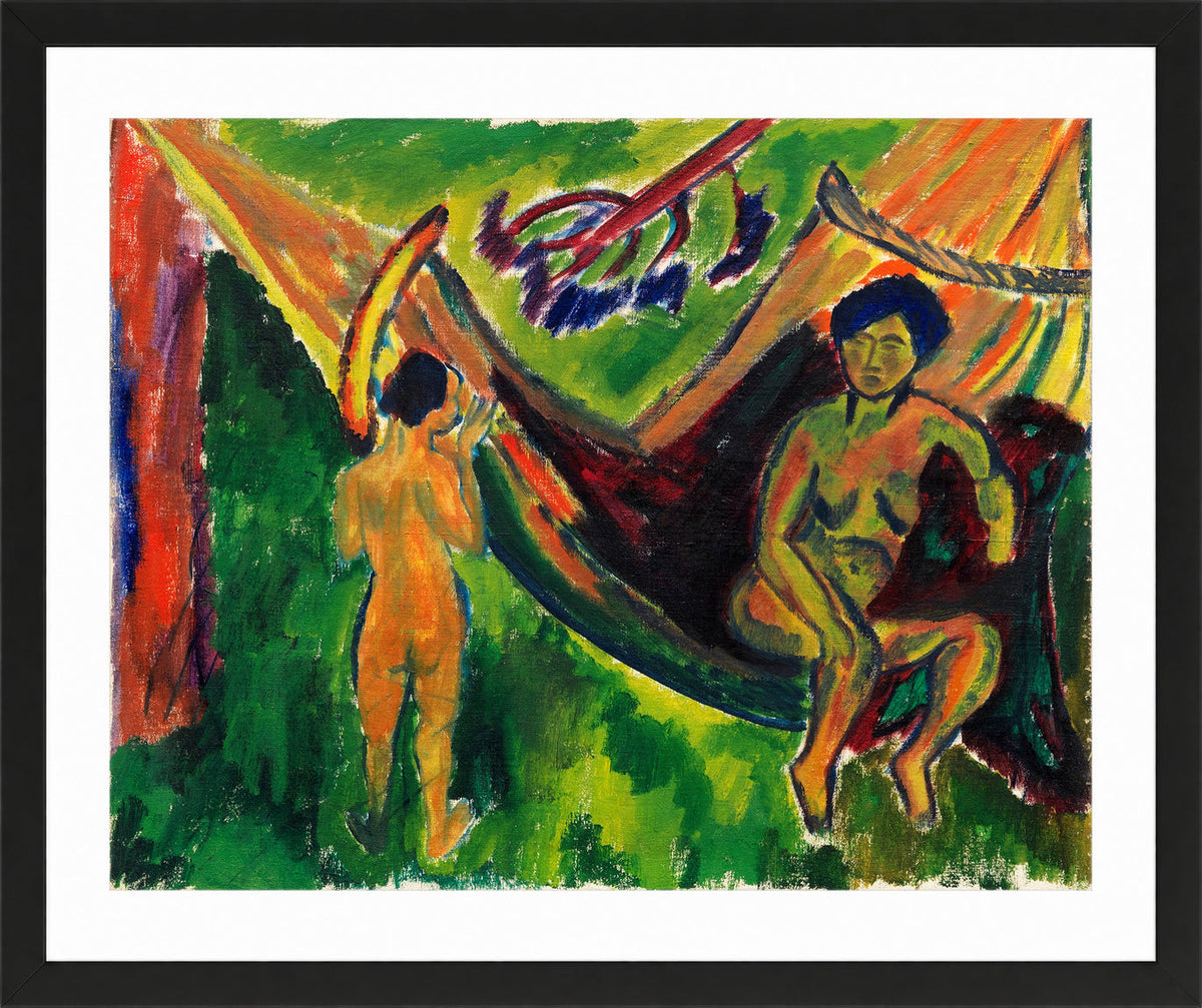Hermann Max Pechstein Print, In the hammock (1910-1922) in a black frame