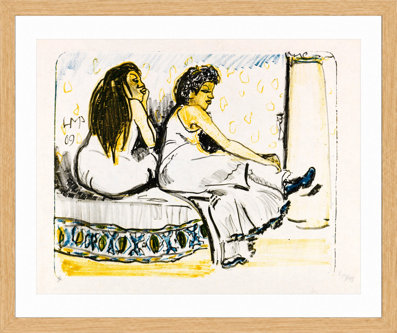 Hermann Max Pechstein Print, In the Harem (1909) in a light oak frame