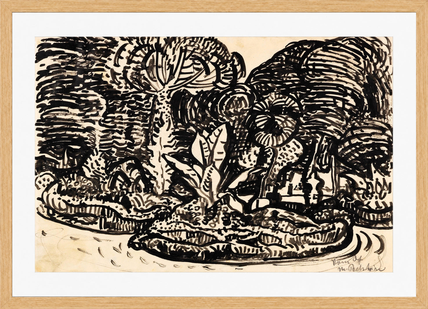 Hermann Max Pechstein Print, Italian Garden (1907) in a light oak frame