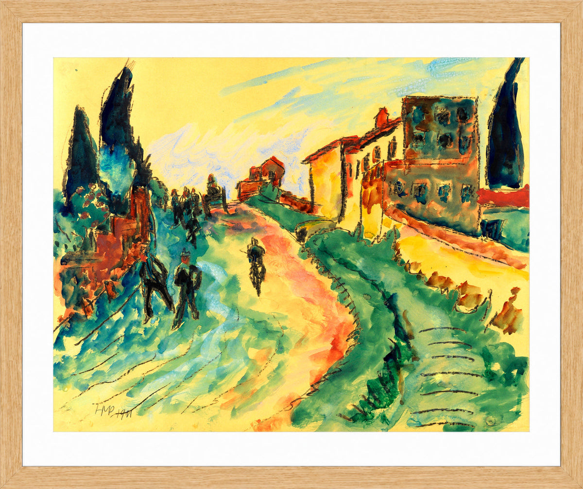 Hermann Max Pechstein Print, Italian Landscape (1911) in a light oak frame