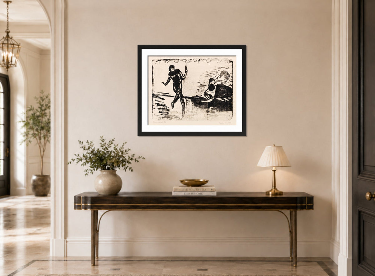Hermann Max Pechstein Print, Karneval IX (1910) displayed above a console table