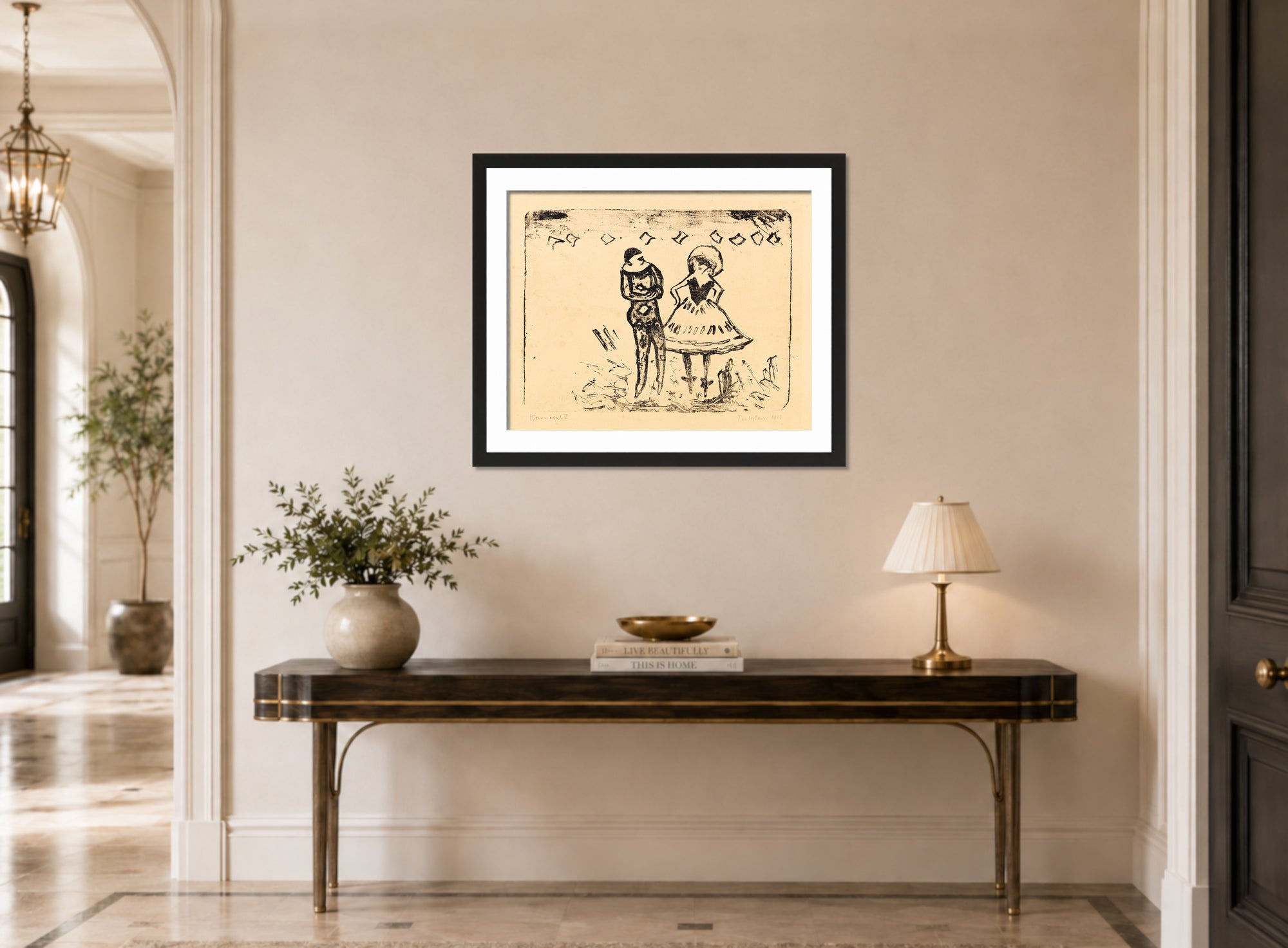 Hermann Max Pechstein Print, Karneval V (1910) displayed above a console table