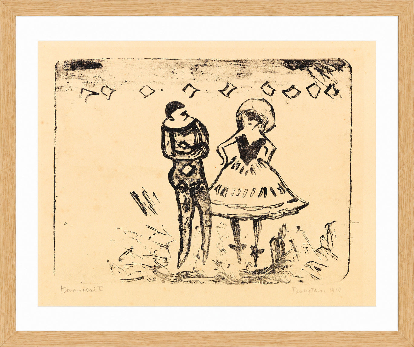 Hermann Max Pechstein Print, Karneval V (1910) in a light oak frame